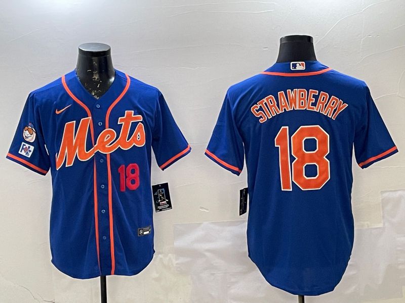 Men New York Mets 18 Strawberry Blue Game 2025 Nike MLB Jersey style 2